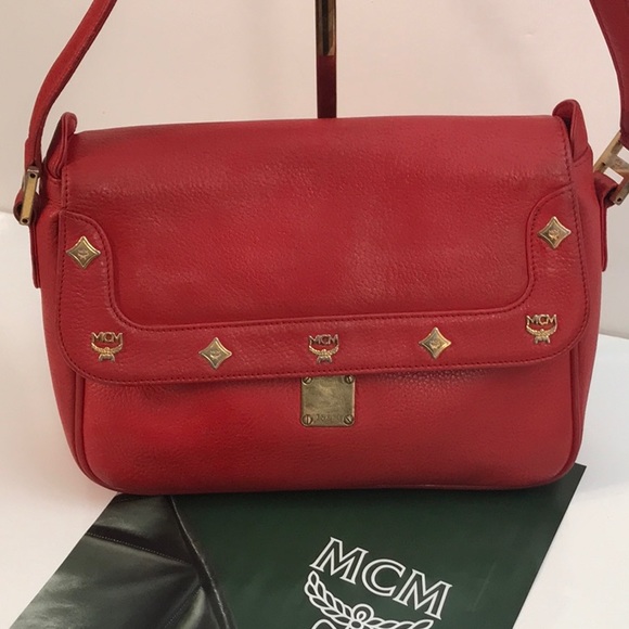MCM (MICHEAL CORMER MILAN) AUTHENTIC RED LEATHER BAG - Picture 2 of 14